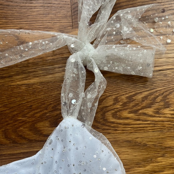 Lucy in the Sky White w Sequin Overlay Mini Dress | Size M | Sparkly Party Dress - Picture 3 of 10